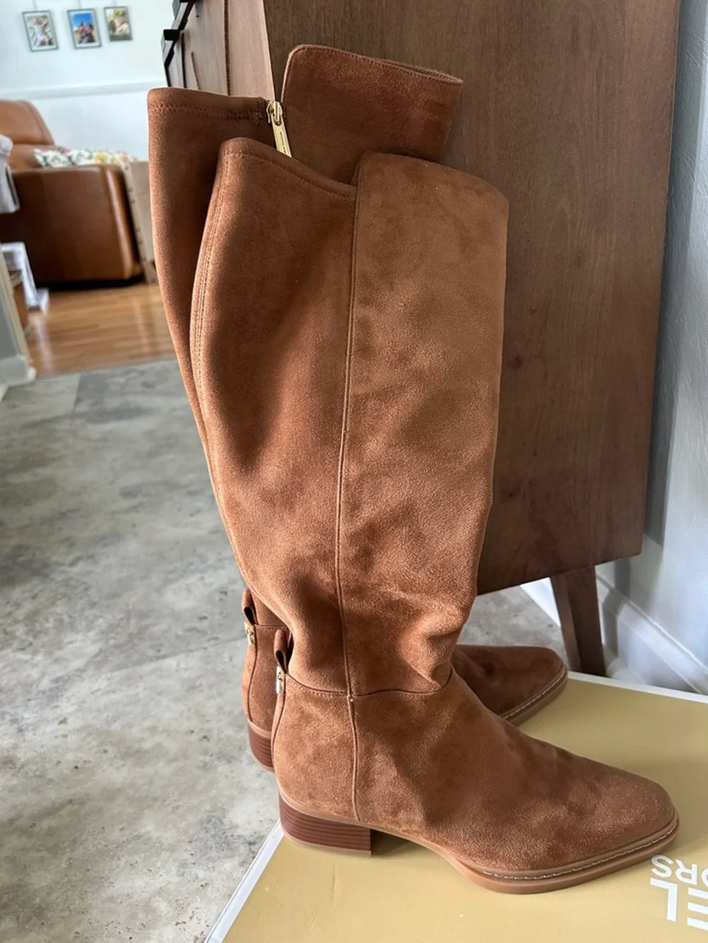 Michael Kors Lex Boot Classic Tall Stretch Faux Leather Riding Boots -‎ Tan 8.5